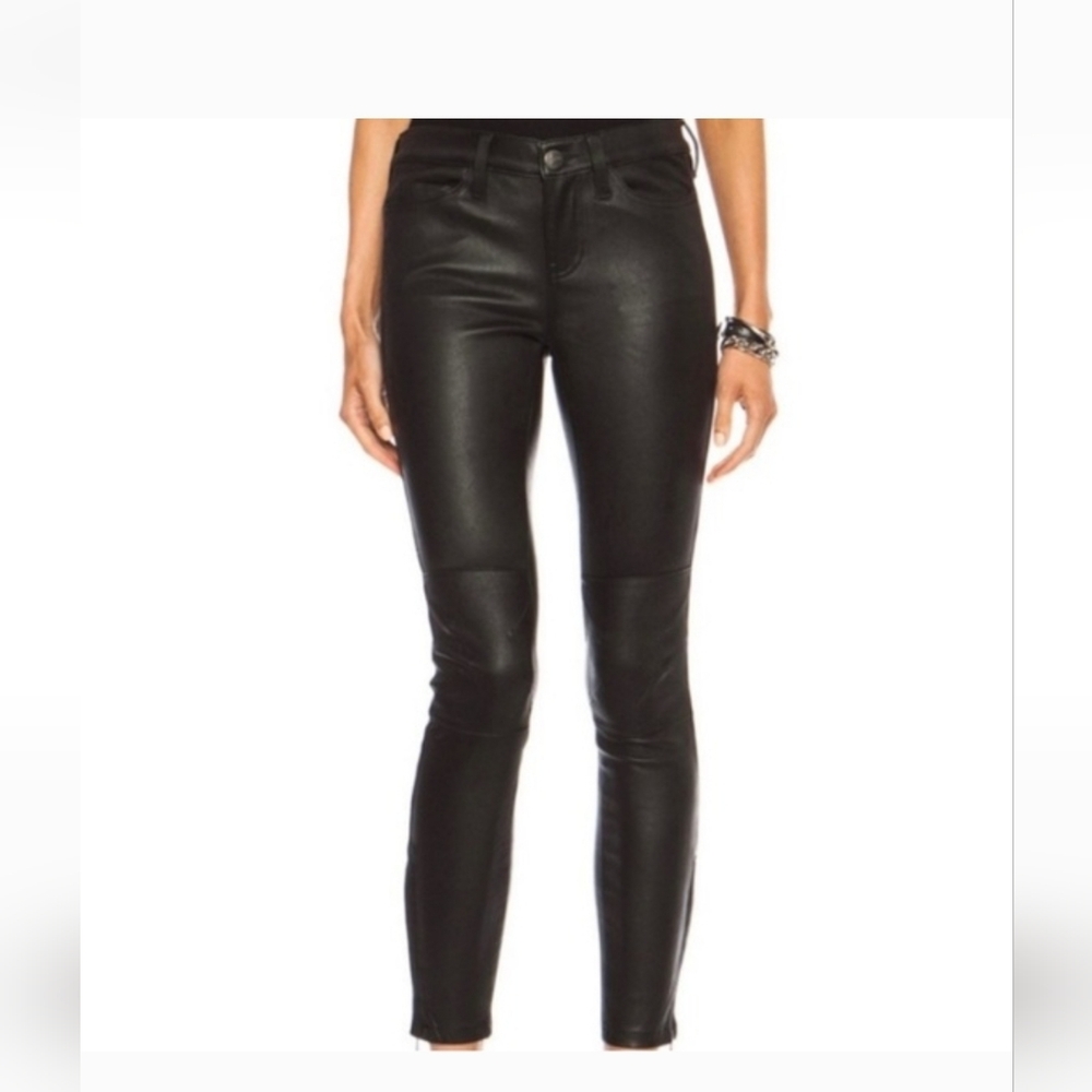 Current Elliott Leather slim-fit lambskin trousers, Size 26-0 Color Black
